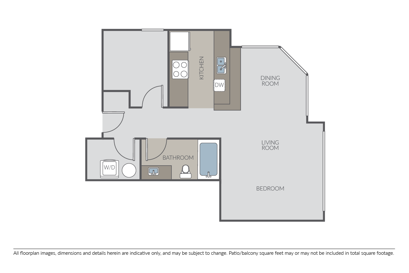 Floor plan for studio, 1 bath, 574 sqft